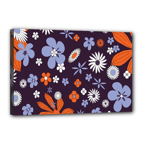 Bright Colorful Busy Large Retro Floral Flowers Pattern Wallpaper Background Canvas 18  x 12 