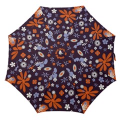 Bright Colorful Busy Large Retro Floral Flowers Pattern Wallpaper Background Straight Umbrellas