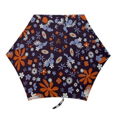 Bright Colorful Busy Large Retro Floral Flowers Pattern Wallpaper Background Mini Folding Umbrellas