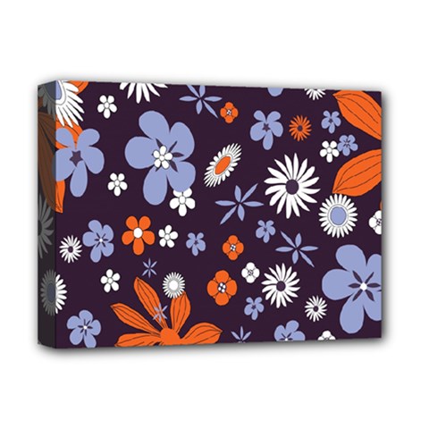 Bright Colorful Busy Large Retro Floral Flowers Pattern Wallpaper Background Deluxe Canvas 16  X 12  