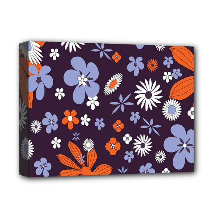 Bright Colorful Busy Large Retro Floral Flowers Pattern Wallpaper Background Deluxe Canvas 16  x 12  