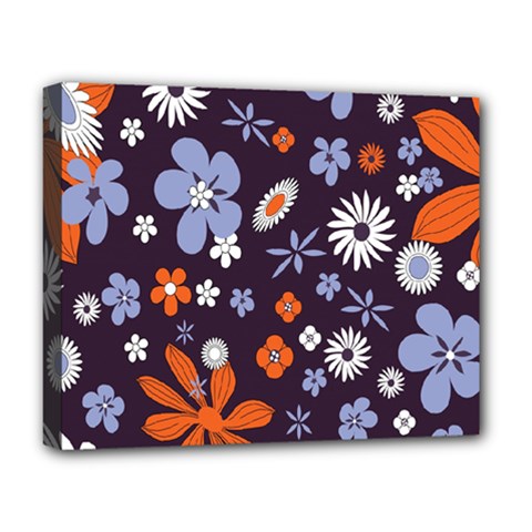 Bright Colorful Busy Large Retro Floral Flowers Pattern Wallpaper Background Deluxe Canvas 20  x 16  