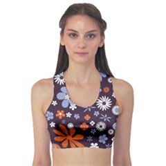 Bright Colorful Busy Large Retro Floral Flowers Pattern Wallpaper Background Sports Bra