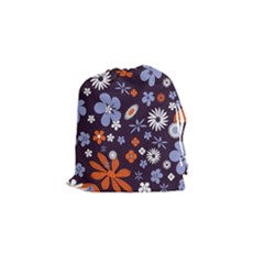Bright Colorful Busy Large Retro Floral Flowers Pattern Wallpaper Background Drawstring Pouches (small) 