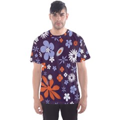 Bright Colorful Busy Large Retro Floral Flowers Pattern Wallpaper Background Men s Sport Mesh Tee