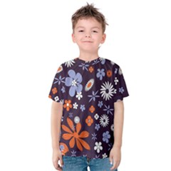 Bright Colorful Busy Large Retro Floral Flowers Pattern Wallpaper Background Kids  Cotton Tee