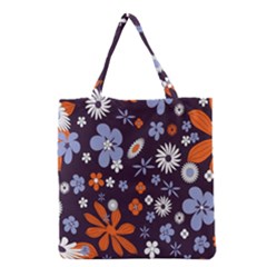 Bright Colorful Busy Large Retro Floral Flowers Pattern Wallpaper Background Grocery Tote Bag