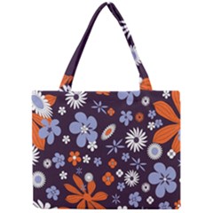 Bright Colorful Busy Large Retro Floral Flowers Pattern Wallpaper Background Mini Tote Bag