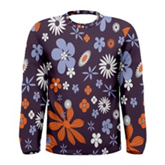 Bright Colorful Busy Large Retro Floral Flowers Pattern Wallpaper Background Men s Long Sleeve Tee