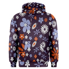 Bright Colorful Busy Large Retro Floral Flowers Pattern Wallpaper Background Men s Pullover Hoodie