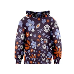 Bright Colorful Busy Large Retro Floral Flowers Pattern Wallpaper Background Kids  Pullover Hoodie