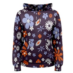 Bright Colorful Busy Large Retro Floral Flowers Pattern Wallpaper Background Women s Pullover Hoodie