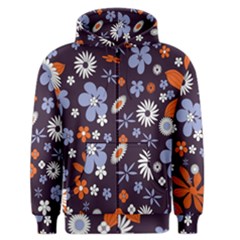 Bright Colorful Busy Large Retro Floral Flowers Pattern Wallpaper Background Men s Zipper Hoodie by Nexatart