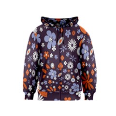 Bright Colorful Busy Large Retro Floral Flowers Pattern Wallpaper Background Kids  Zipper Hoodie