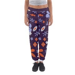 Bright Colorful Busy Large Retro Floral Flowers Pattern Wallpaper Background Women s Jogger Sweatpants