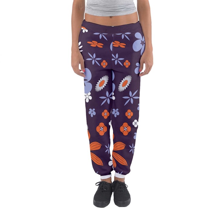 Bright Colorful Busy Large Retro Floral Flowers Pattern Wallpaper Background Women s Jogger Sweatpants