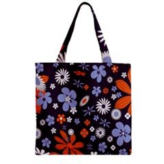 Bright Colorful Busy Large Retro Floral Flowers Pattern Wallpaper Background Zipper Grocery Tote Bag
