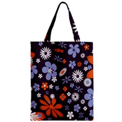 Bright Colorful Busy Large Retro Floral Flowers Pattern Wallpaper Background Zipper Classic Tote Bag
