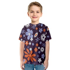 Bright Colorful Busy Large Retro Floral Flowers Pattern Wallpaper Background Kids  Sport Mesh Tee