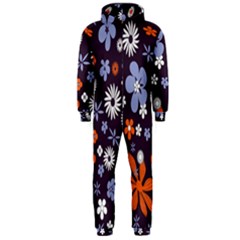 Bright Colorful Busy Large Retro Floral Flowers Pattern Wallpaper Background Hooded Jumpsuit (Men) 