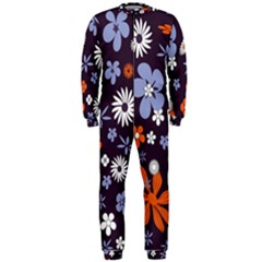 Bright Colorful Busy Large Retro Floral Flowers Pattern Wallpaper Background OnePiece Jumpsuit (Men) 