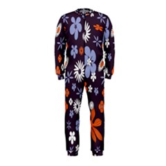 Bright Colorful Busy Large Retro Floral Flowers Pattern Wallpaper Background OnePiece Jumpsuit (Kids)