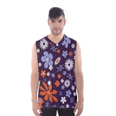 Bright Colorful Busy Large Retro Floral Flowers Pattern Wallpaper Background Men s Basketball Tank Top