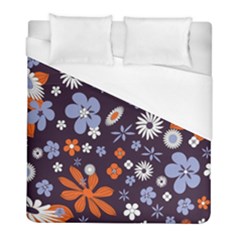 Bright Colorful Busy Large Retro Floral Flowers Pattern Wallpaper Background Duvet Cover (Full/ Double Size)