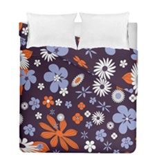 Bright Colorful Busy Large Retro Floral Flowers Pattern Wallpaper Background Duvet Cover Double Side (Full/ Double Size)