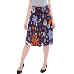 Bright Colorful Busy Large Retro Floral Flowers Pattern Wallpaper Background Midi Beach Skirt