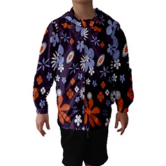 Bright Colorful Busy Large Retro Floral Flowers Pattern Wallpaper Background Hooded Wind Breaker (Kids)