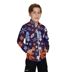 Bright Colorful Busy Large Retro Floral Flowers Pattern Wallpaper Background Wind Breaker (Kids)
