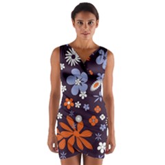 Bright Colorful Busy Large Retro Floral Flowers Pattern Wallpaper Background Wrap Front Bodycon Dress
