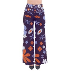 Bright Colorful Busy Large Retro Floral Flowers Pattern Wallpaper Background Pants