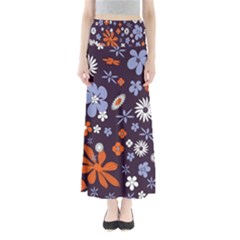 Bright Colorful Busy Large Retro Floral Flowers Pattern Wallpaper Background Maxi Skirts