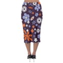 Bright Colorful Busy Large Retro Floral Flowers Pattern Wallpaper Background Midi Pencil Skirt View2