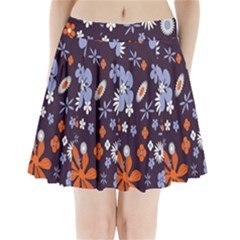 Bright Colorful Busy Large Retro Floral Flowers Pattern Wallpaper Background Pleated Mini Skirt