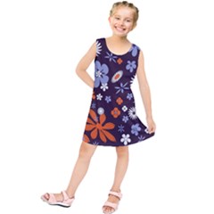 Bright Colorful Busy Large Retro Floral Flowers Pattern Wallpaper Background Kids  Tunic Dress