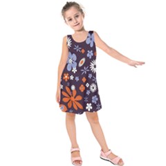 Bright Colorful Busy Large Retro Floral Flowers Pattern Wallpaper Background Kids  Sleeveless Dress