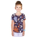 Bright Colorful Busy Large Retro Floral Flowers Pattern Wallpaper Background Kids  One Piece Tee View1