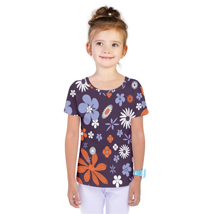 Bright Colorful Busy Large Retro Floral Flowers Pattern Wallpaper Background Kids  One Piece Tee