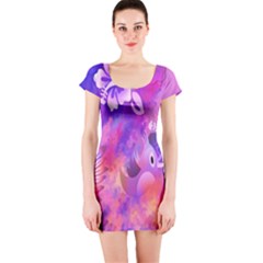 Littie Birdie Abstract Design Artwork Short Sleeve Bodycon Dress