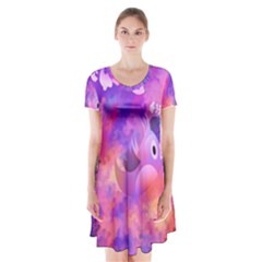 Littie Birdie Abstract Design Artwork Short Sleeve V-neck Flare Dress by Nexatart