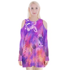 Littie Birdie Abstract Design Artwork Velvet Long Sleeve Shoulder Cutout Dress by Nexatart