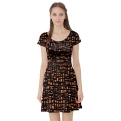 Brown Box Background Pattern Short Sleeve Skater Dress by Nexatart