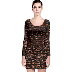 Brown Box Background Pattern Long Sleeve Velvet Bodycon Dress