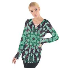 Abstract Green Patterned Wallpaper Background Women s Tie Up Tee by Nexatart