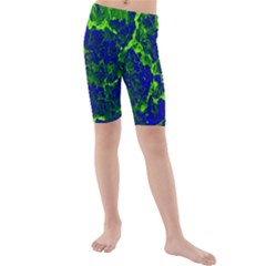 Abstract Green And Blue Background Kids  Mid Length Swim Shorts