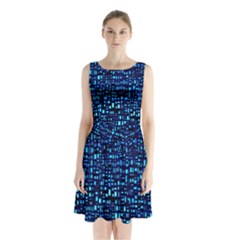 Blue Box Background Pattern Sleeveless Chiffon Waist Tie Dress by Nexatart