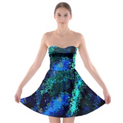 Underwater Abstract Seamless Pattern Of Blues And Elongated Shapes Strapless Bra Top Dress by Nexatart